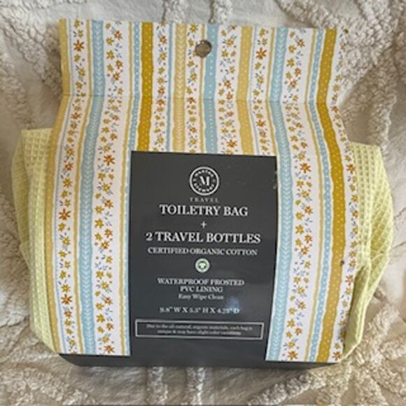 New Martha Stewart Travel Toiletry Case Yellow Bag with 2 Travel Bottles - Picture 2 of 6